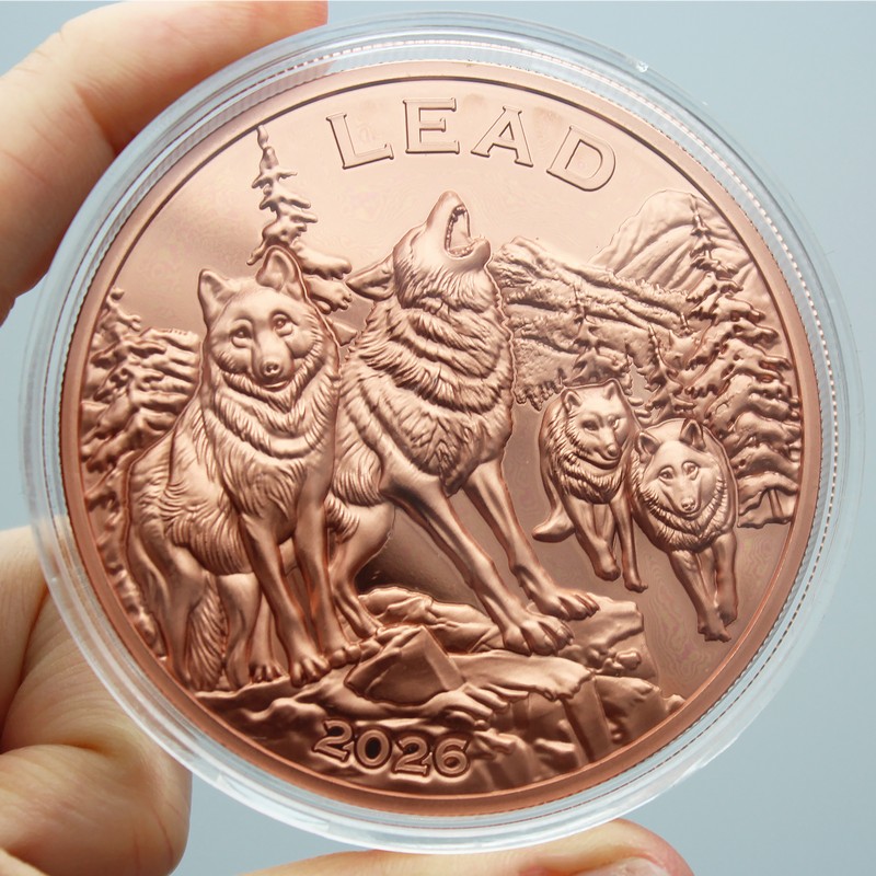 2026 Wildlife Series 5oz Copper HR Wolf Lead Coin OGP | The Coin Vault