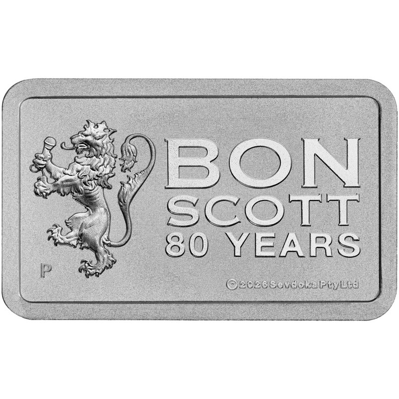 Bon Scott 80th Birthday Perth Mint 10g Silver Bar OGP | The Coin Vault