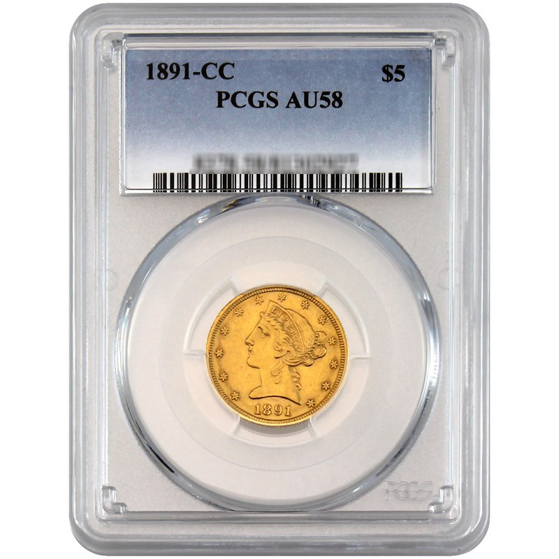 1891-CC $5 Gold Liberty NGC AU-58