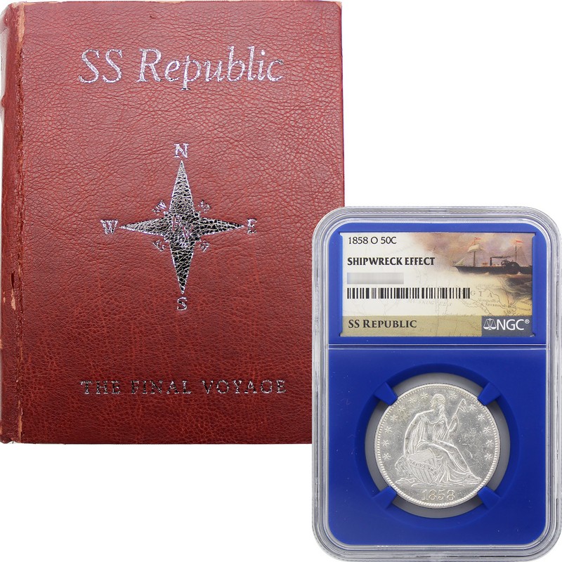 その他 One republic SS ticket 1858 O Liberty Seated Half Dollar NGC Shipwreck Effect SS Republic
