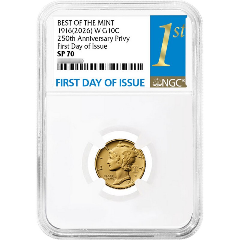 2026)1916 Mercury Dime Gold/Silver NGC SP70 FDI 1st Label | The
