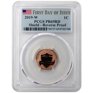 2019 W Reverse Proof Lincoln Cent PCGS REV PR69 RD First Day Issue Flag Label