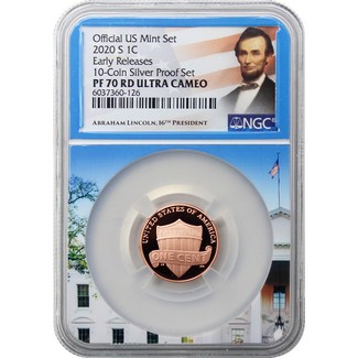 2020 S Lincoln Cent NGC PF70 RD UC ER from 10-Coin Silver Proof Set Portrait Label White House Core