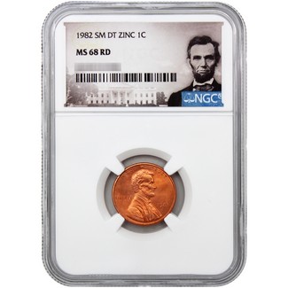 1982 Small Date Zinc Lincoln Cent NGC MS68 RD Lincoln Portrait Label