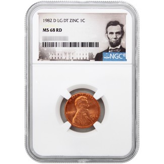 1982 D Large Date Zinc Lincoln Cent NGC MS68 RD Portrait Label