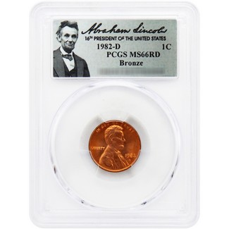 1982 D Bronze Lincoln Cent PCGS MS66 RD Lincoln Label