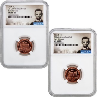 2024 P&D Lincoln Cent NGC MS68 RD ER from 20-Coin Uncirculated Set Portrait Label