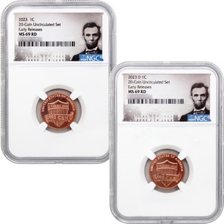 2023 P&D Lincoln Cent NGC MS69 RD ER from 20-Coin Uncirculated Set Portrait Label