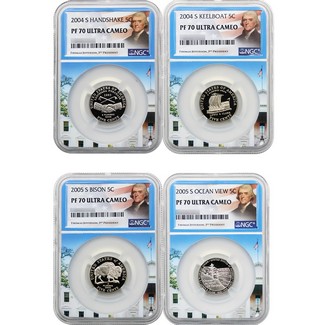 2004-2005 S Proof Jefferson Nickel Set NGC PF70 UC White House Core Portrait Label 4pc