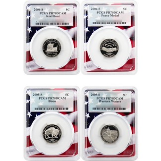 2004-2005 S Proof Jefferson Nickel Set PCGS PR70 DCAM Flag Picture Frame 4pc
