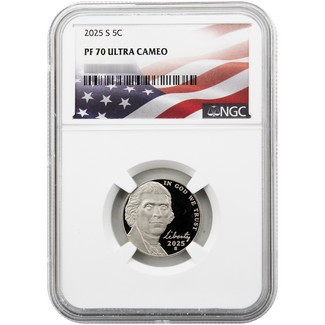 2025 S Proof Jefferson Nickel NGC PF70 UC Flag Label