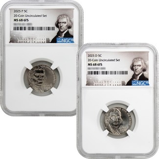 2025 P&D Jefferson Nickel NGC MS68 6FS from 20-Coin Uncirculated Set Portrait Label