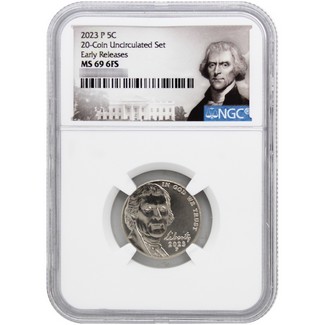 2023 Jefferson Nickel NGC MS69 6FS ER from 20-Coin Uncirculated Set Portrait Label