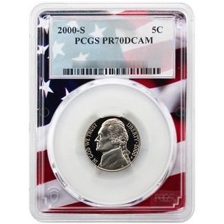2000 S Proof Jefferson Nickel PCGS PR70 DCAM Flag Picture Frame
