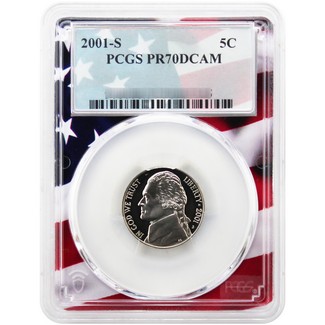 2001 S Proof Jefferson Nickel PCGS PR70 DCAM Flag Picture Frame