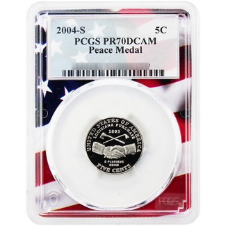 2004 S Proof Handshake Nickel PCGS PR70 DCAM Flag Picture Frame
