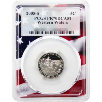 2005 S Proof Ocean View Nickel PCGS PR70 DCAM Flag Picture Frame