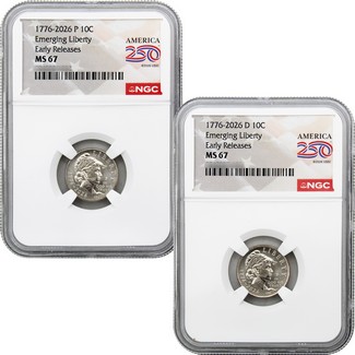 2026 P&D Semiquincentennial Emerging Liberty Dime NGC MS67 ER America 250 Label