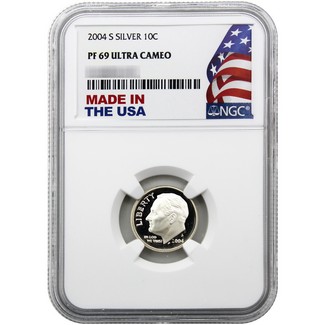 2004 S Silver Proof Roosevelt Dime NGC PF69 UC Made in the USA Holder