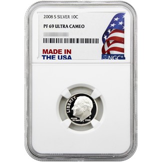 2008 S Silver Proof Roosevelt Dime NGC PF69 UC Made in the USA Holder