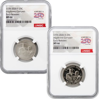 2026 P&D Semiquincentennial Quarter Mayflower Compact Set NGC MS66 ER America 250 Label