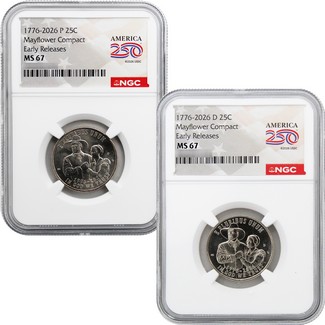 2026 P&D Semiquincentennial Quarter Mayflower Compact Set NGC MS67 ER America 250 Label