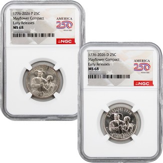 2026 P&D Semiquincentennial Quarter Mayflower Compact Set NGC MS68 ER America 250 Label