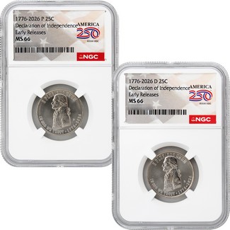 2026 P&D Semiquincentennial Quarter Declaration of Independence Set NGC MS66 ER America 250 Label
