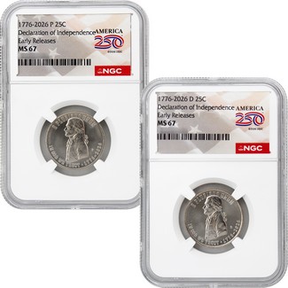 2026 P&D Semiquincentennial Quarter Declaration of Independence Set NGC MS67 ER America 250 Label