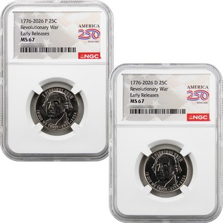 2026 P&D Semiquincentennial Quarter Revolutionary War Set NGC MS67 ER America 250 Label
