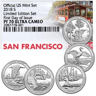 2018 S 'Limited Edition Set' 5-Piece Quarter Set NGC PF70 UC First Day Issue Cable Car Label