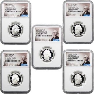 2022 S 5pc Silver Proof Quarter Set from 10-Coin Silver Proof Set NGC PF69 UC FDI Portrait Labels