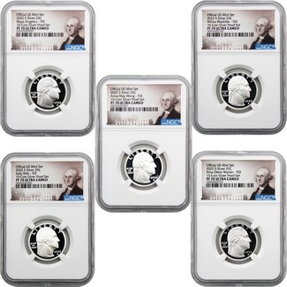 2022 S 5pc Silver Proof Quarter Set from 10-Coin Silver Proof Set NGC PF70 UC FDI Portrait Labels