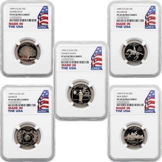 1999 S Clad Proof Quarter Set NGC PF69 UC Made in the USA Holder 5pc