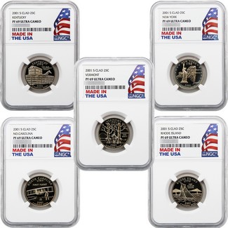 2001 S Clad Proof Quarter Set NGC PF69 UC Made in the USA Holder 5pc