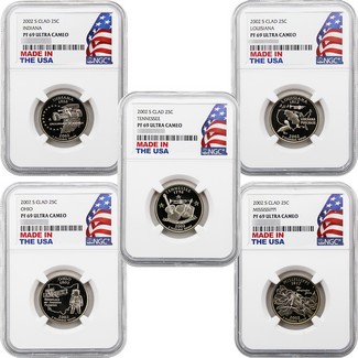 2002 S Clad Proof Quarter Set NGC PF69 UC Made in the USA Holder 5pc