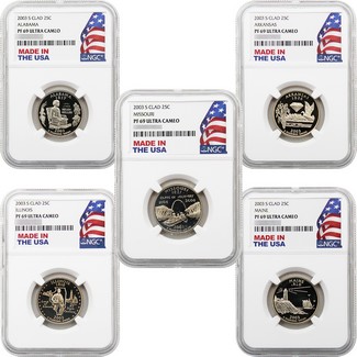 2003 S Clad Proof Quarter Set NGC PF69 UC Made in the USA Holder 5pc