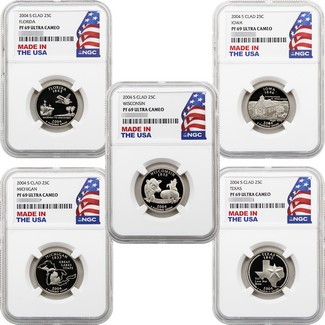 2004 S Clad Proof Quarter Set NGC PF69 UC Made in the USA Holder 5pc
