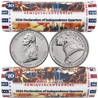 2026 P&D Semiquincentennial Quarter Declaration of Independence Rolls BU Condition Declaration of Independence Wrapped