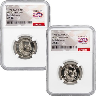2026 P&D Semiquincentennial Quarter U.S. Constitution Set NGC MS66 ER America 250 Label