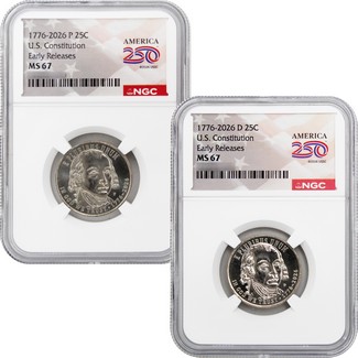 2026 P&D Semiquincentennial Quarter U.S. Constitution Set NGC MS67 ER America 250 Label