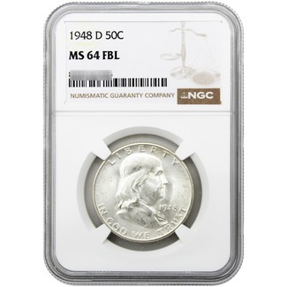 1948 D Franklin Half Dollar NGC MS64 FBL