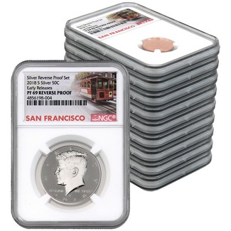 2018 San Francisco Mint Silver Reverse Proof Set NGC PF69 Early Releases Trolley Label