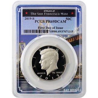 2019 S Proof Clad Kennedy Half PCGS PR69 DCAM First Day Issue Bridge Frame