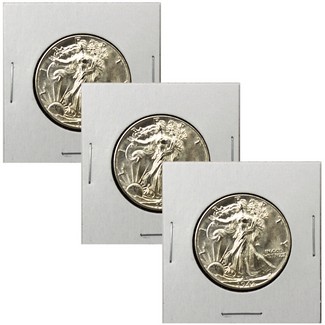 3 Different Walking Liberty Half Dollars Brilliant Uncirculated Condition