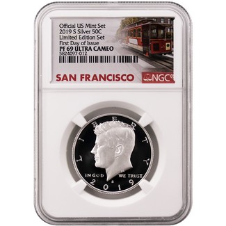 2019 S 'Limited Edition Set' Kennedy Half NGC PF69 Ultra Cameo First Day Issue Cable Car Label