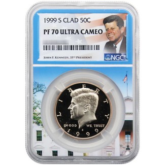 1999 S Clad Proof Kennedy Half Dollar NGC PF70 UC Portrait Label/White House Core