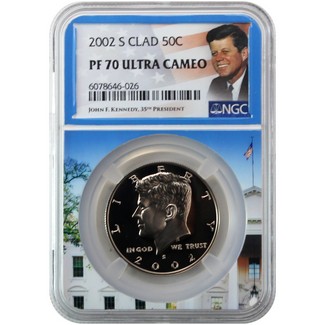 2002 S Clad Kennedy Half Dollar NGC PF70 Ultra Cameo Portrait Label/White House Core
