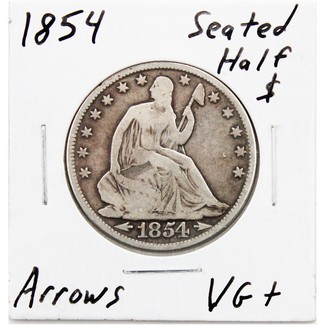1854 Liberty Seated Half Dollar With Arrows in Very Good - Fine Condition