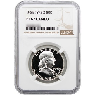 1956 Proof Type 2 Franklin Half Dollar NGC PF67 Cameo